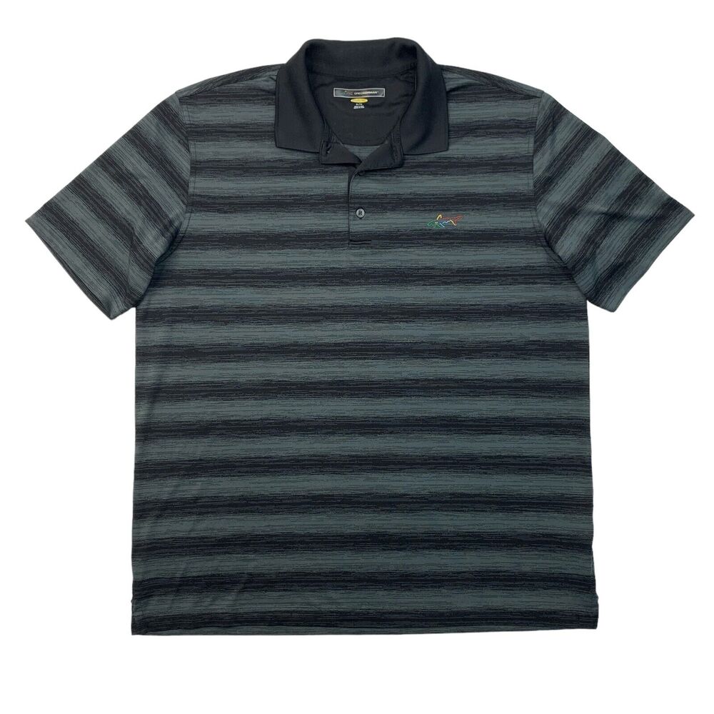 Greg Norman Polo Shirt Mens Extra Large Black PlayDry Striped Performance Golf